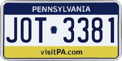 PA license plate JOT3381