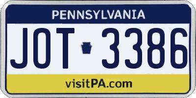 PA license plate JOT3386