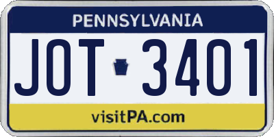 PA license plate JOT3401