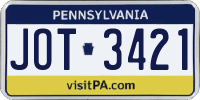 PA license plate JOT3421