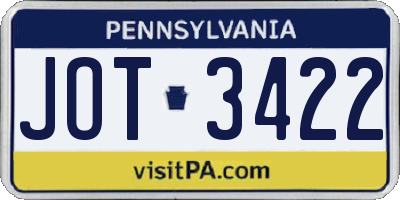 PA license plate JOT3422