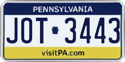 PA license plate JOT3443