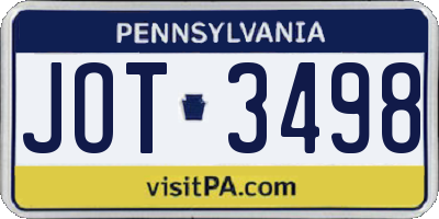PA license plate JOT3498