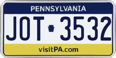 PA license plate JOT3532