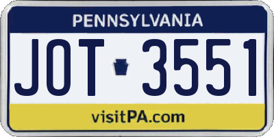 PA license plate JOT3551