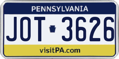 PA license plate JOT3626