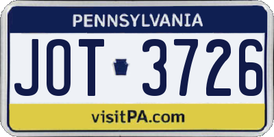 PA license plate JOT3726