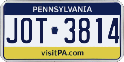 PA license plate JOT3814