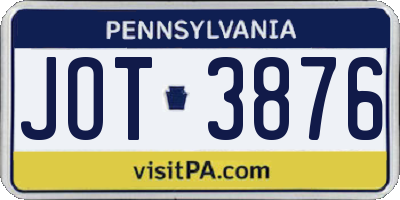 PA license plate JOT3876
