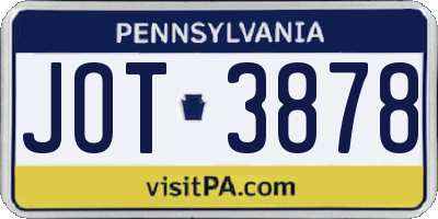 PA license plate JOT3878