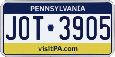 PA license plate JOT3905