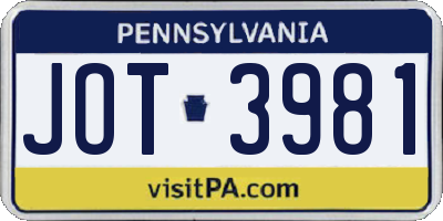 PA license plate JOT3981