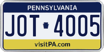 PA license plate JOT4005