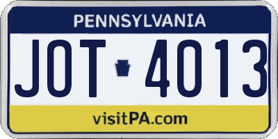 PA license plate JOT4013