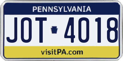 PA license plate JOT4018