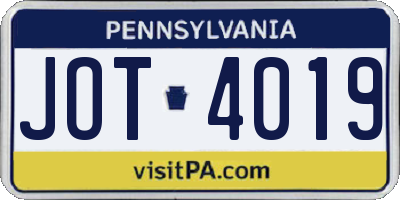 PA license plate JOT4019