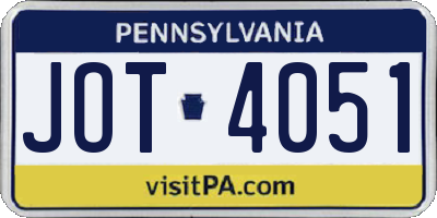 PA license plate JOT4051
