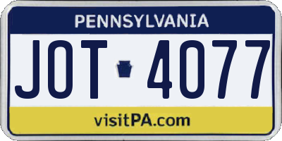 PA license plate JOT4077