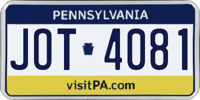 PA license plate JOT4081