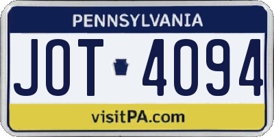 PA license plate JOT4094