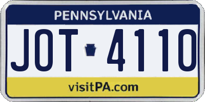PA license plate JOT4110