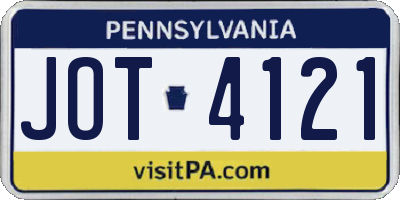 PA license plate JOT4121