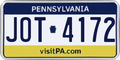 PA license plate JOT4172