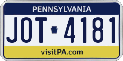 PA license plate JOT4181