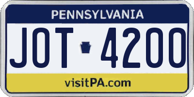 PA license plate JOT4200
