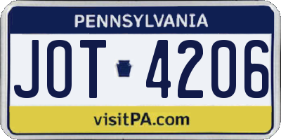 PA license plate JOT4206