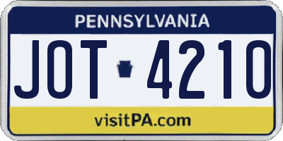 PA license plate JOT4210