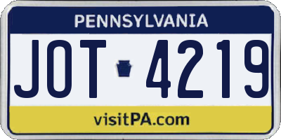 PA license plate JOT4219