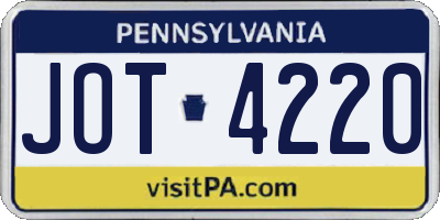 PA license plate JOT4220