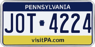 PA license plate JOT4224