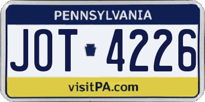 PA license plate JOT4226