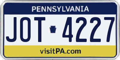 PA license plate JOT4227