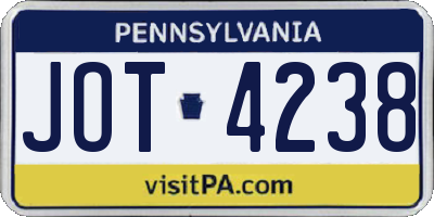 PA license plate JOT4238