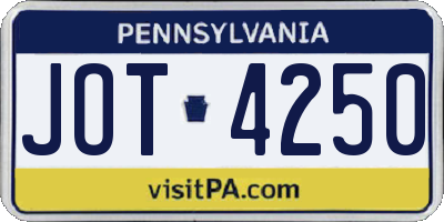PA license plate JOT4250