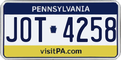 PA license plate JOT4258