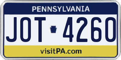 PA license plate JOT4260