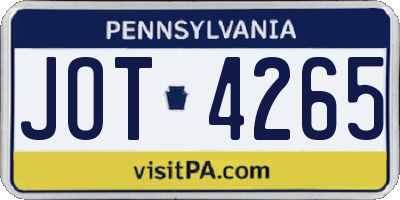 PA license plate JOT4265
