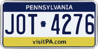 PA license plate JOT4276