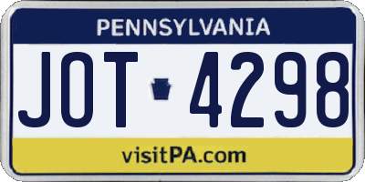 PA license plate JOT4298