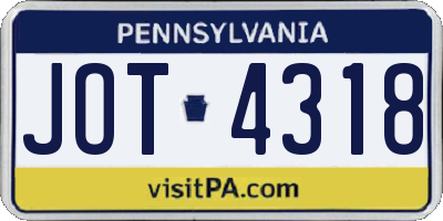 PA license plate JOT4318