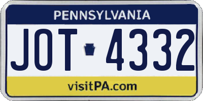 PA license plate JOT4332
