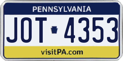 PA license plate JOT4353