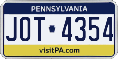 PA license plate JOT4354