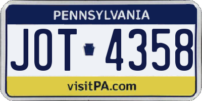 PA license plate JOT4358