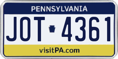 PA license plate JOT4361