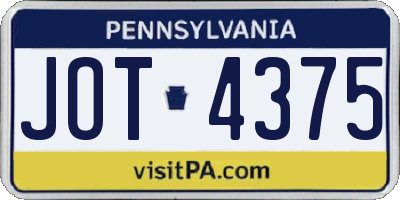 PA license plate JOT4375